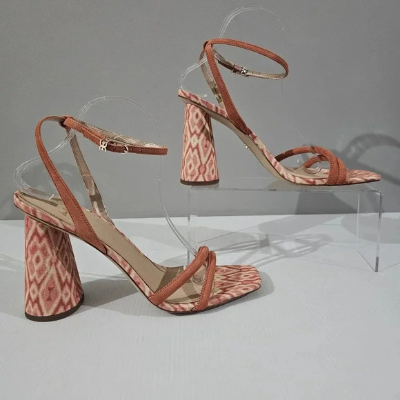 NEW Sam Edelman Kia Heel Womens 10.5 Terracotta Pink Suede Strappy Sandal Aztec - Picture 3 of 13